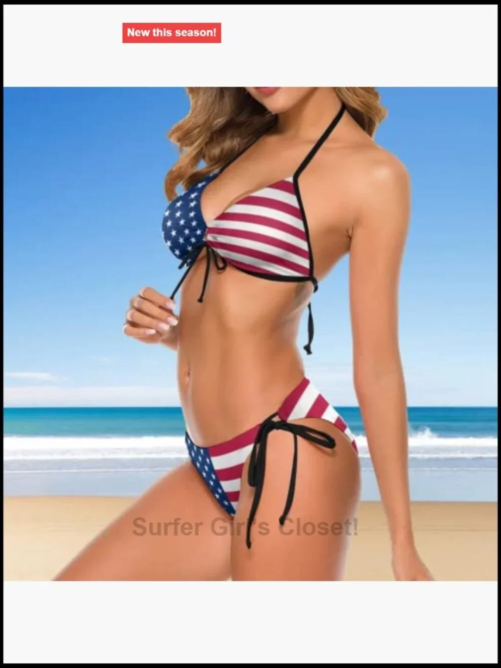 Women 2 Piece Halter Neck Thong Bikini Set - Striped Swimsuit